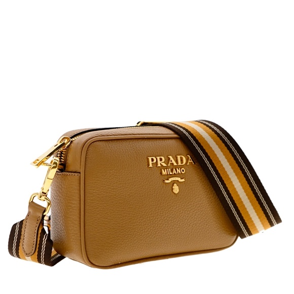 Prada Crossbody Camera Bag Guitar Strap Caramel Leather 1BH096 New - Picture 2 of 6